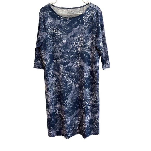 Pure Jill J. Jill Women M Faux Wrap Blue White Cotton Modal 3/4 Sleeve Dress - Picture 1 of 10